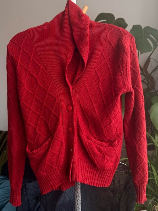 Pendleton Sweaters - Y2K 2000s Pendleton Red Lambswool Collar Button-Front Women's Cardigan Sz S